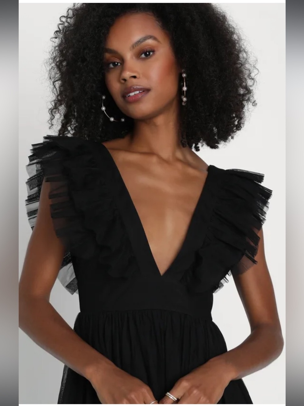 NWT- Simply Delighted Black Mesh Ruffled Backless Maxi Dress - Picture 2 of 15